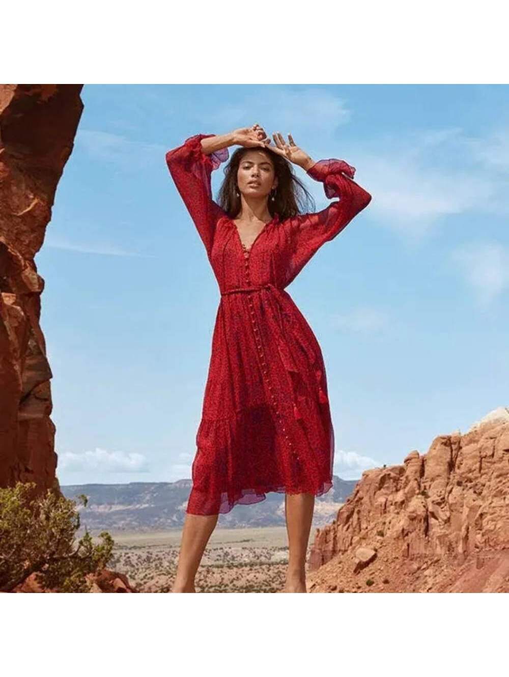 Johnny Was 100% Silk Aretha Midi Dress in Red/Black Leopard Print Sz M